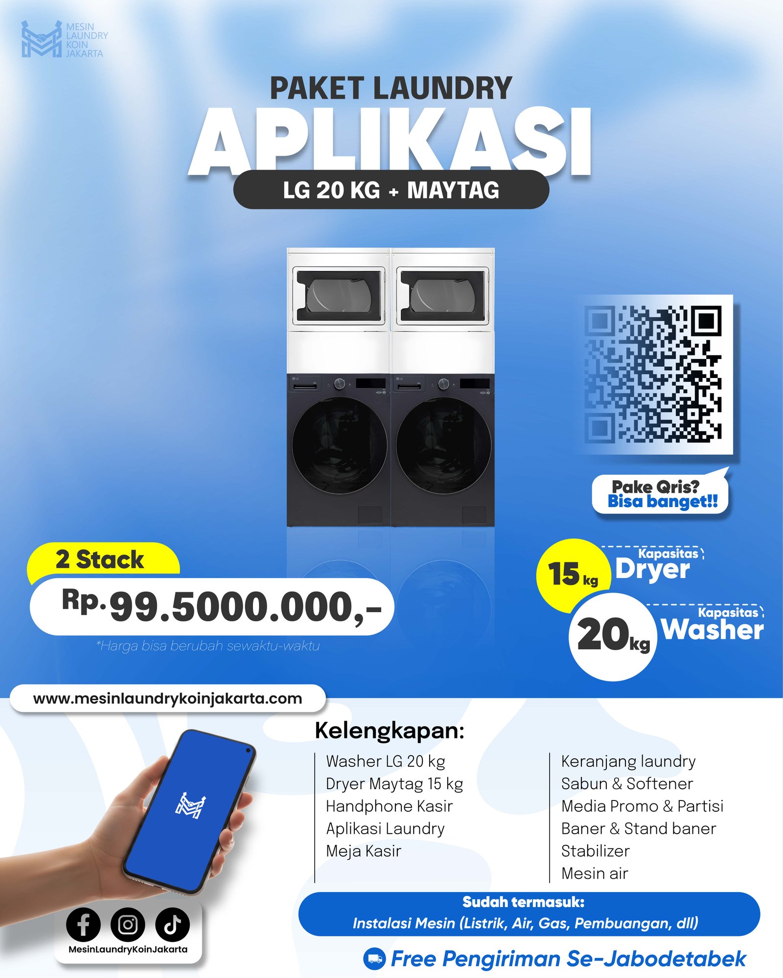 Paket Laundry Aplikasi 2 Stack — LG 20kg + Maytag, Rp99.500.000