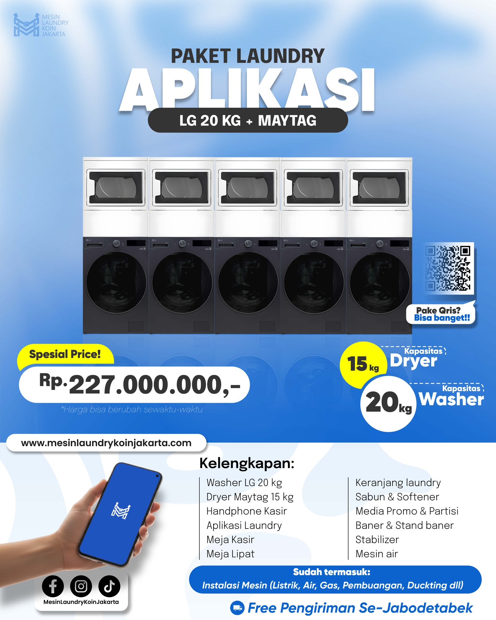 Paket Laundry Aplikasi 5 Stack — LG 20kg + Foggia, Rp187.500.000