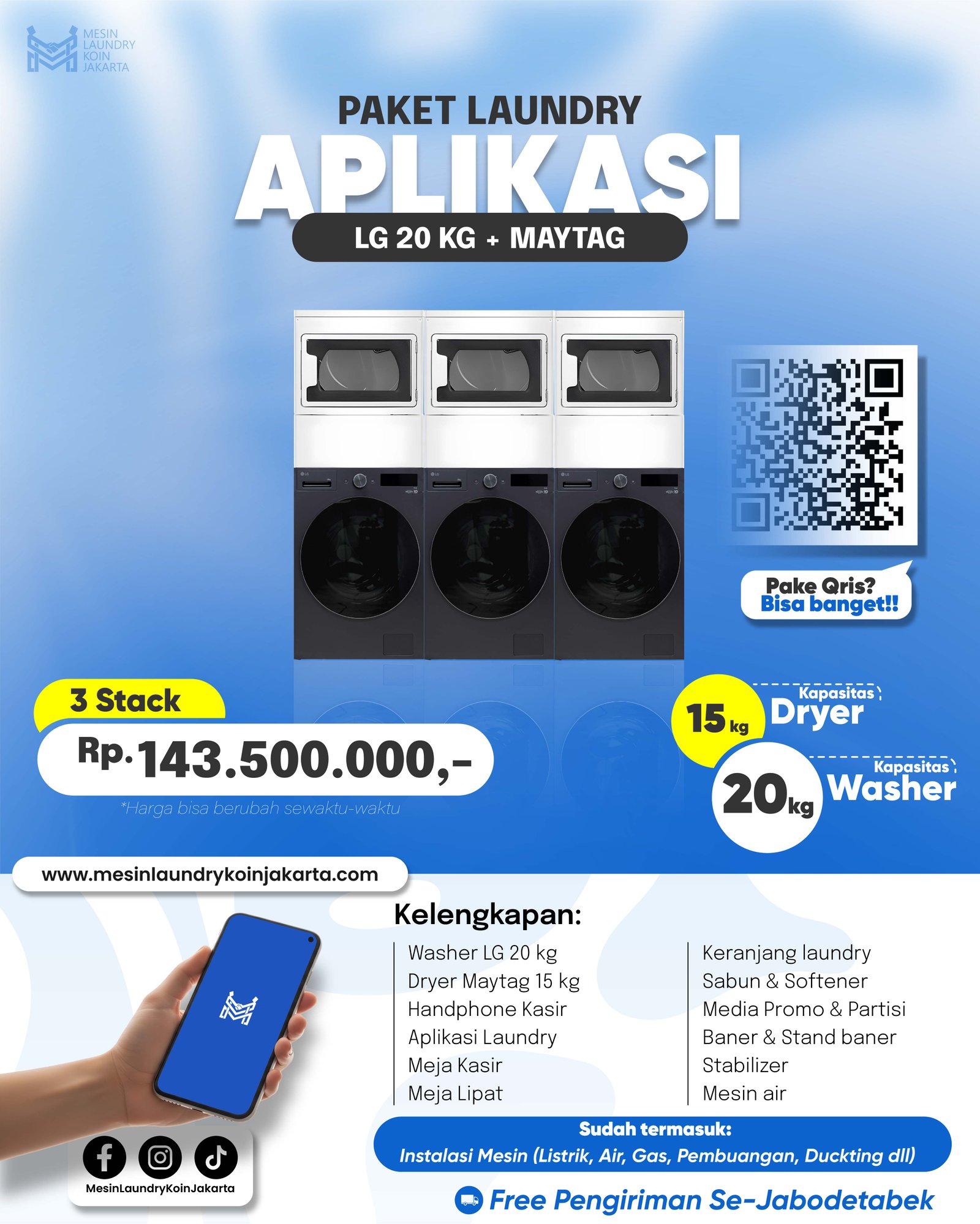 Paket Laundry Aplikasi 3 Stack — LG 20kg + Maytag, Rp143.500.000