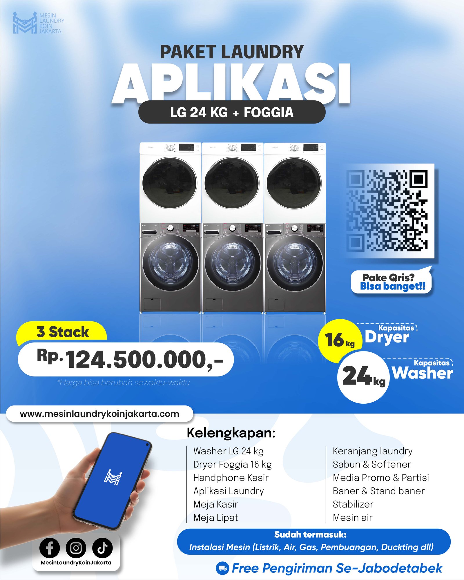 Paket Laundry Aplikasi 3 Stack — LG 24kg + Foggia, Rp124.500.000