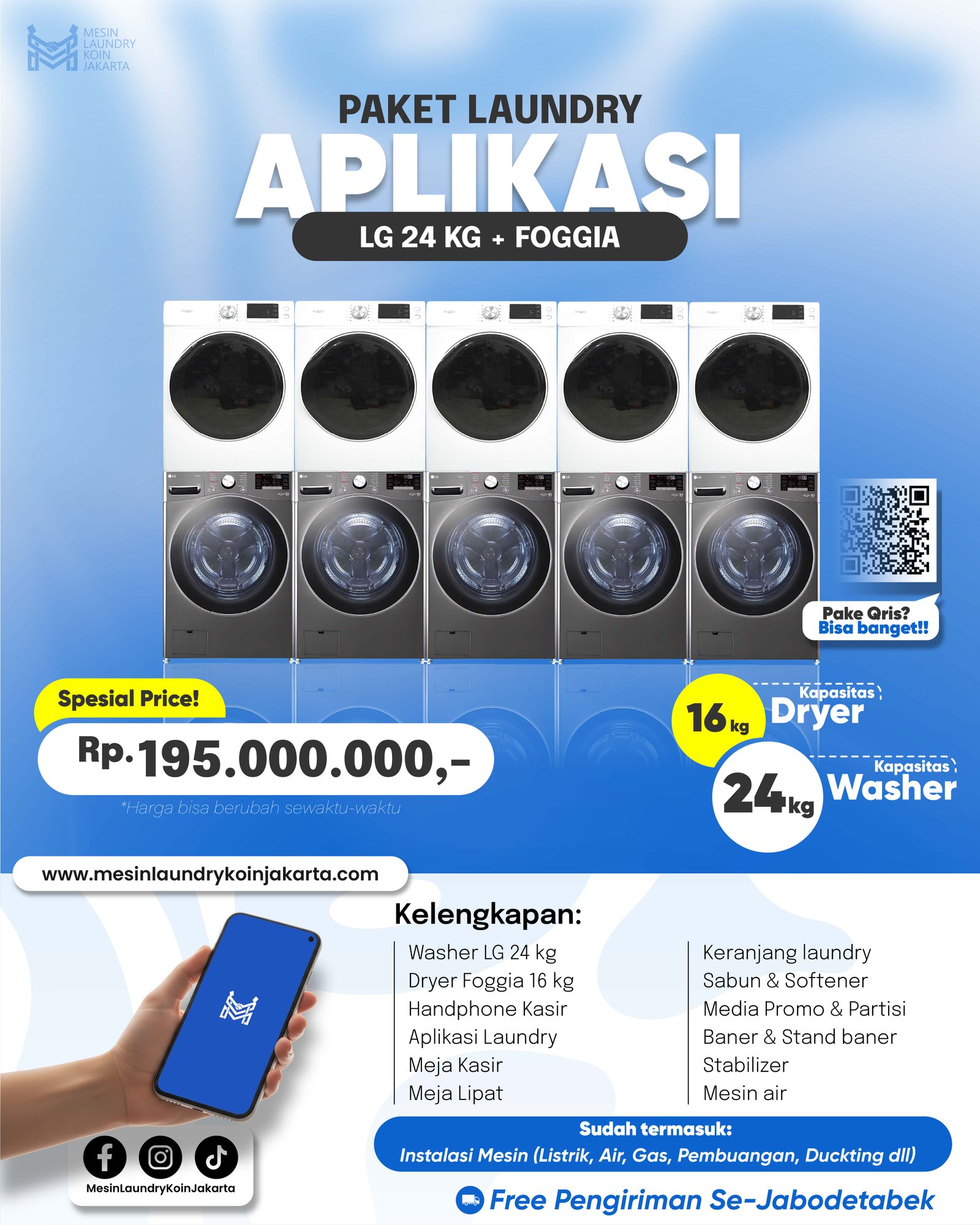 Paket Laundry Aplikasi 5 Stack — LG 20kg + Maytag, Rp227.000.000