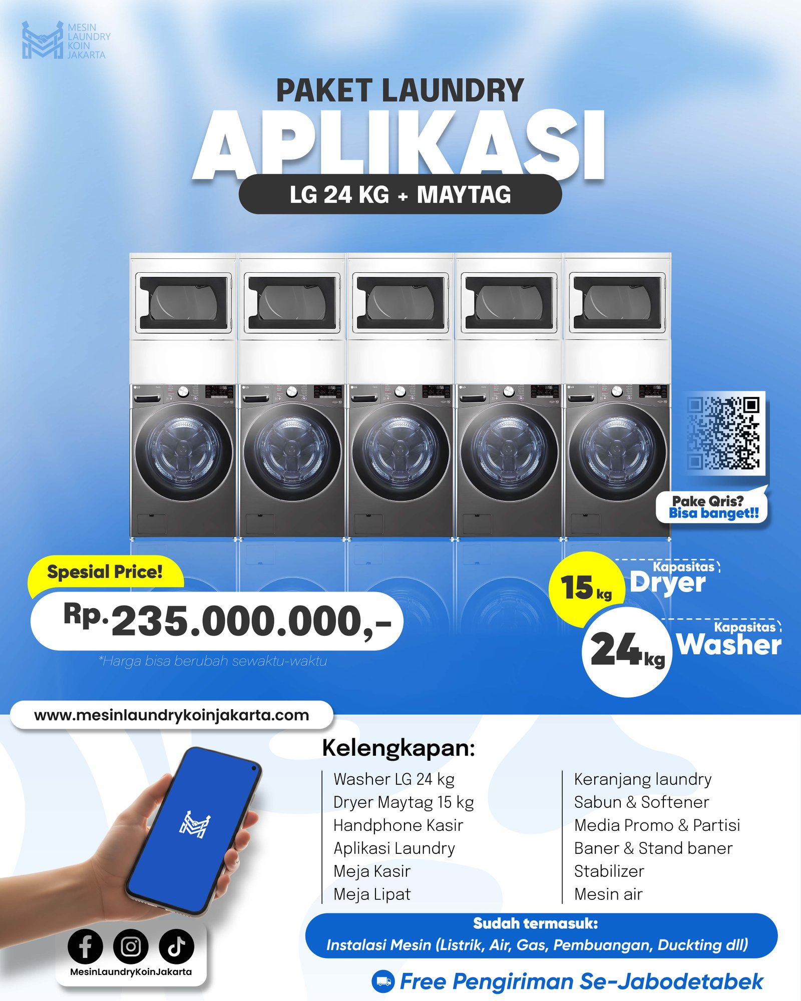 Paket Laundry Aplikasi 5 Stack — LG 24kg + Foggia, Rp195.000.000