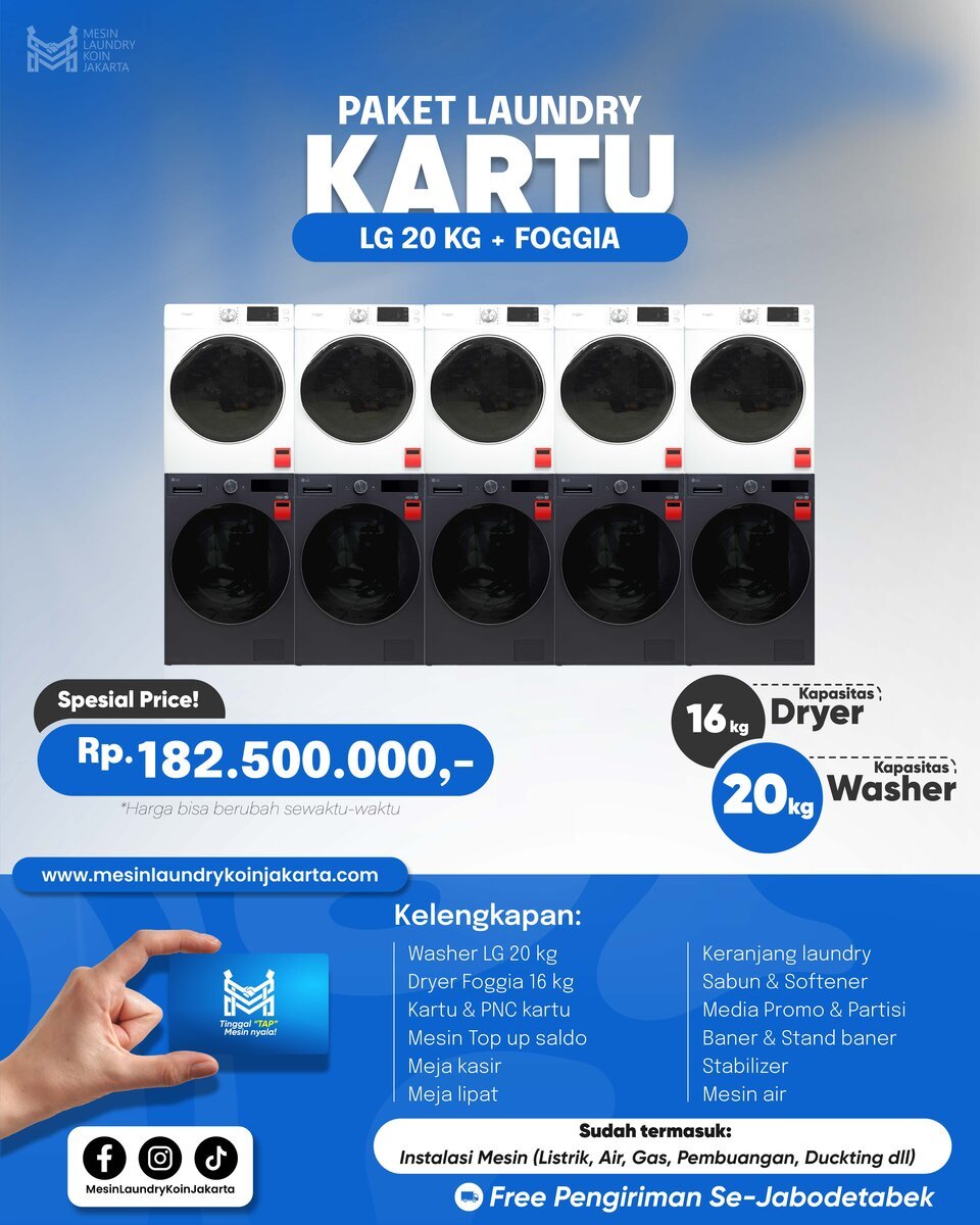 Paket Laundry Kartu 5 Stack — LG 20kg + Foggia, Rp182.500.000