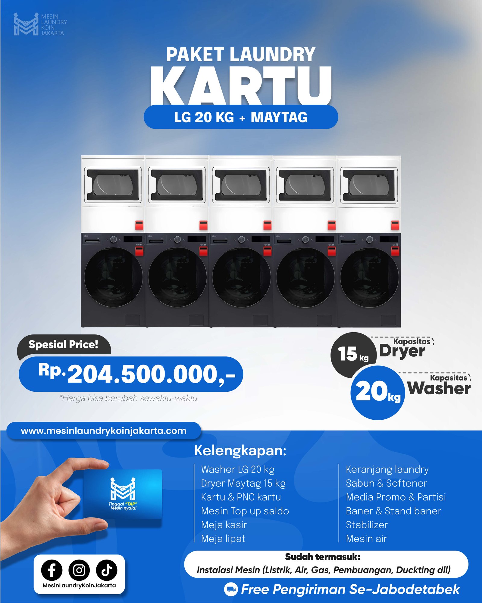 Paket Laundry Kartu 5 Stack — LG 20kg + Maytag, Rp204.500.000