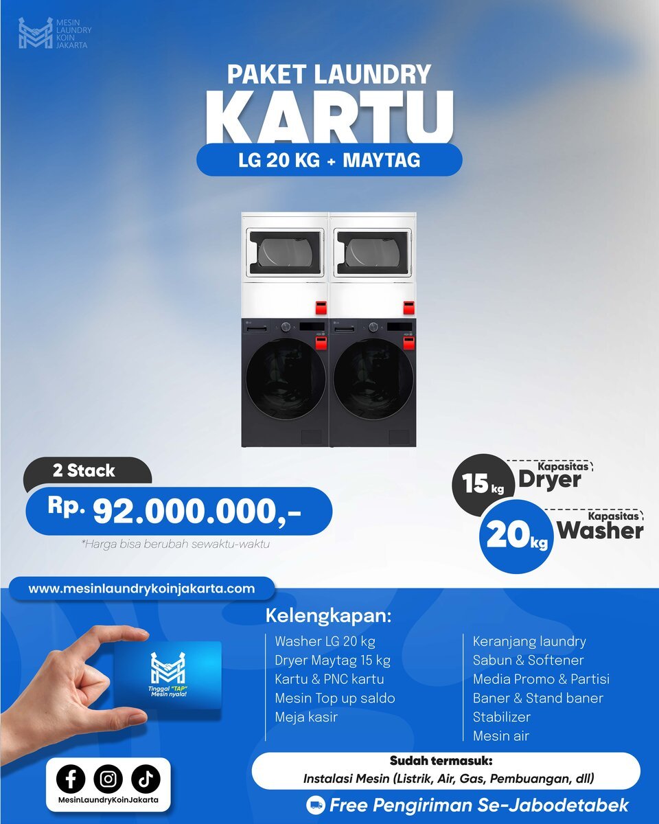 Paket Laundry Kartu 2 Stack — LG 20kg + Maytag, Rp92.000.000