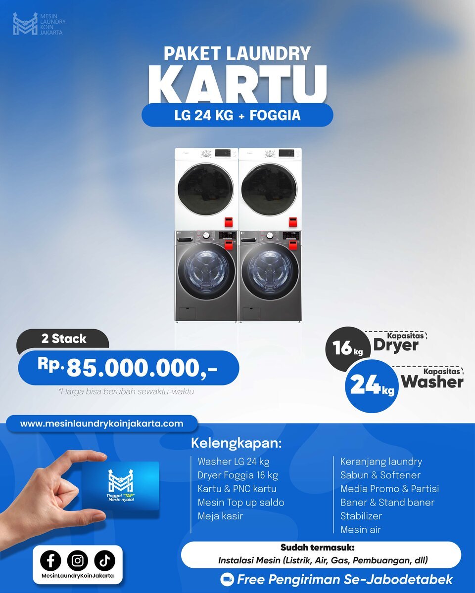 Paket Laundry Kartu 2 Stack — LG 24kg + Foggia, Rp85.000.000