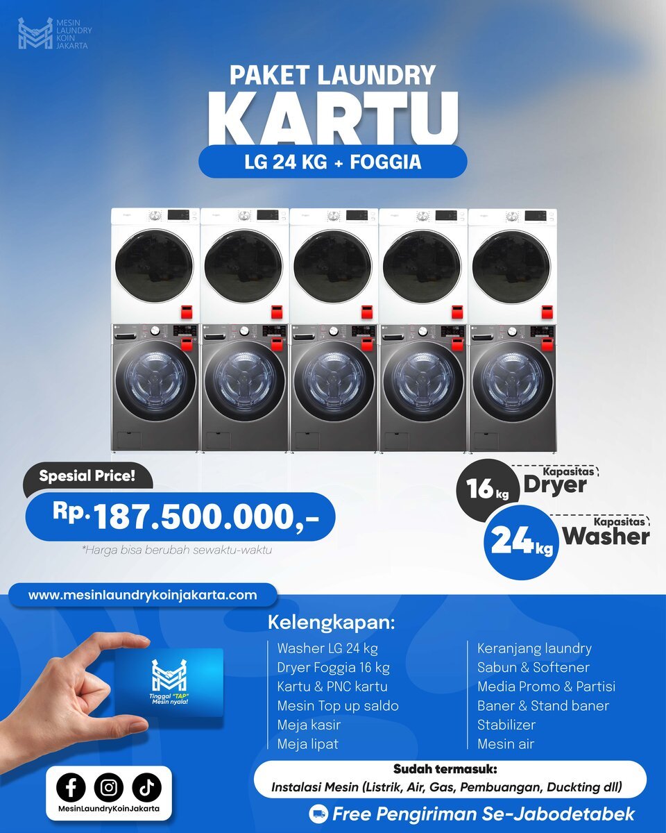 Paket Laundry Kartu 5 Stack — LG 24kg + Foggia, Rp187.500.000