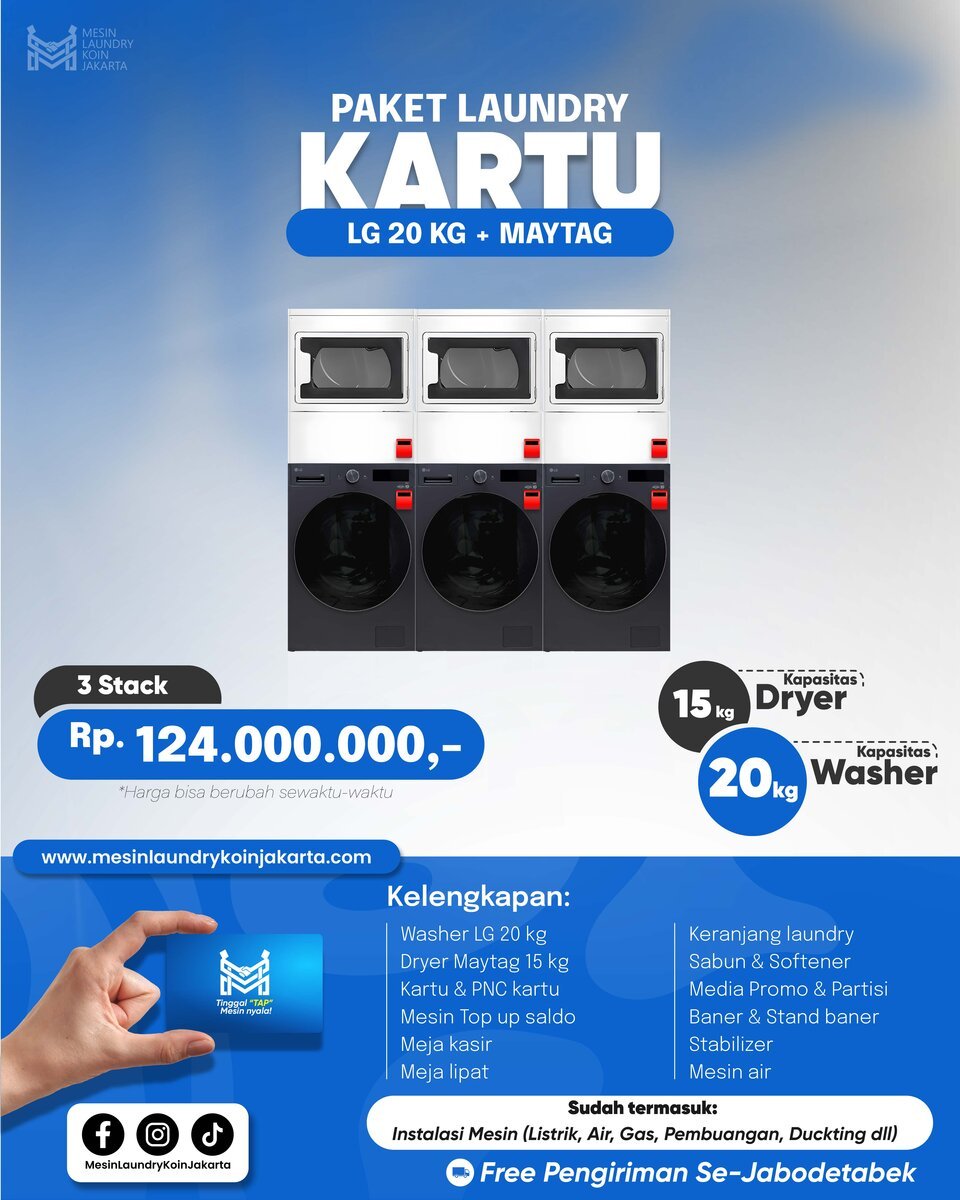 Paket Laundry Kartu 3 Stack — LG 20kg + Maytag, Rp124.000.000