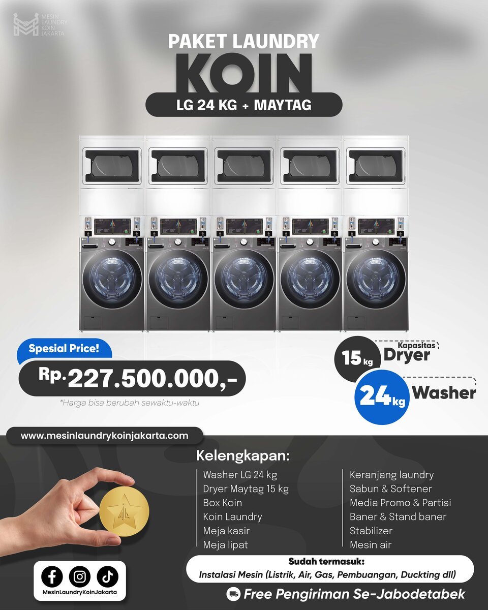 Paket Laundry Koin 5 Stack — LG 24kg + Maytag, Rp227.500.000