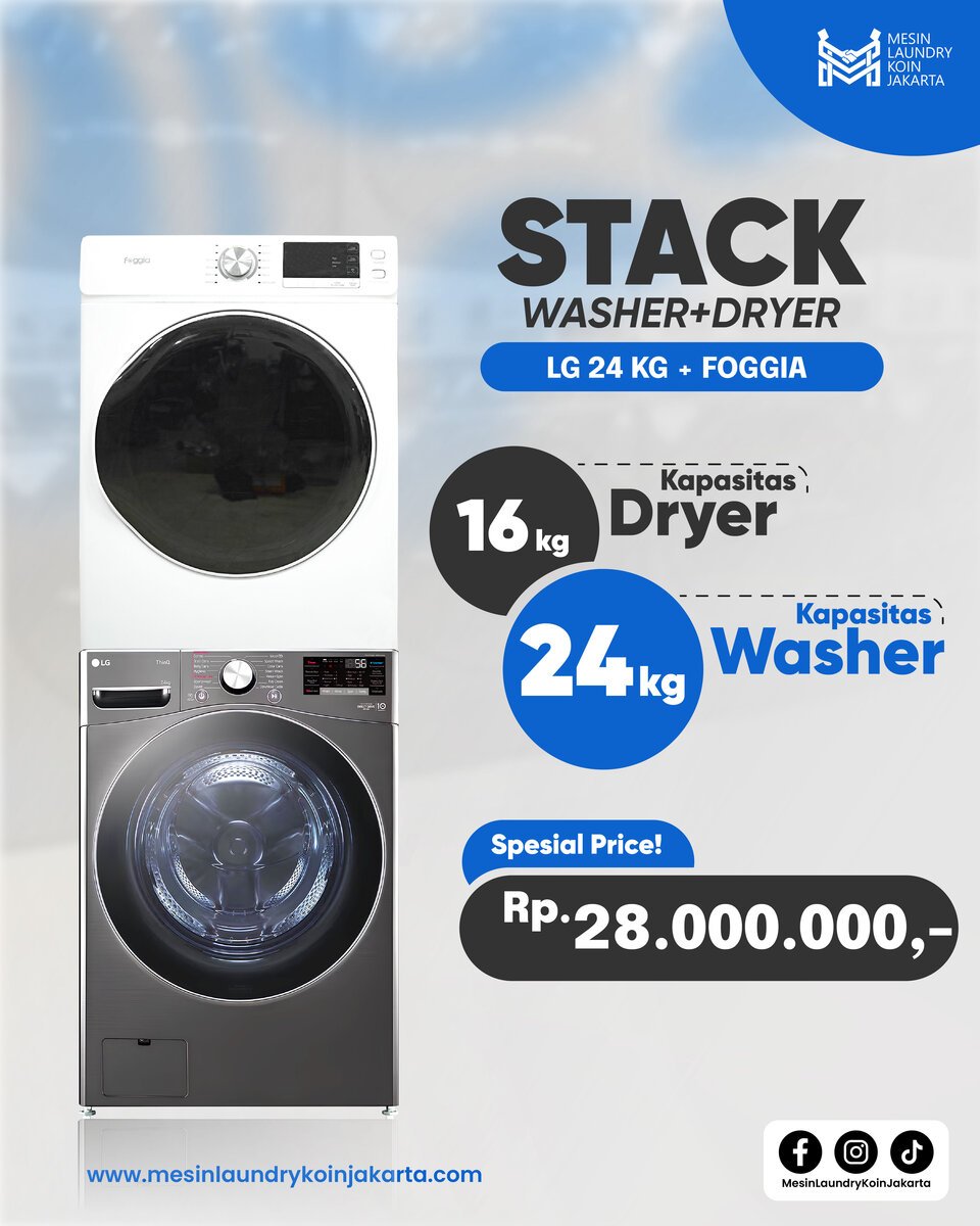 Pricelist satuan — Stack Washer+Dryer LG 20kg + Maytag