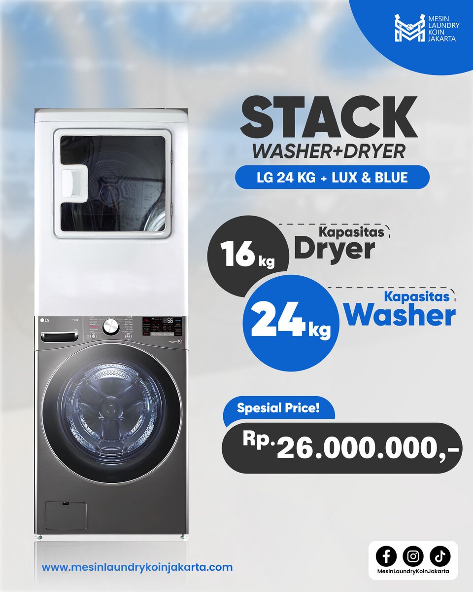 Pricelist satuan — Stack Washer+Dryer LG 24kg + Maytag